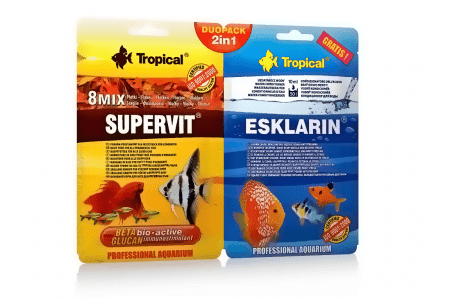 Основна храна на люспи + подобрител за аквариумната вода Tropical DUOPACK 2in1 Supervit 12 gr.  Esklarin 10 ml. 12 gr.